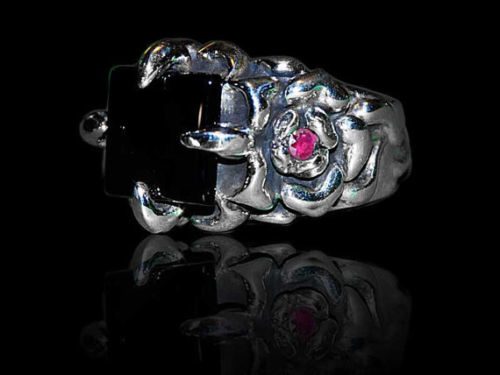 Imperial Onyx and Ruby Square Stone Ring