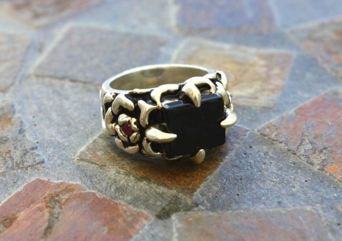 Imperial Onyx and Ruby Square Stone Ring 2