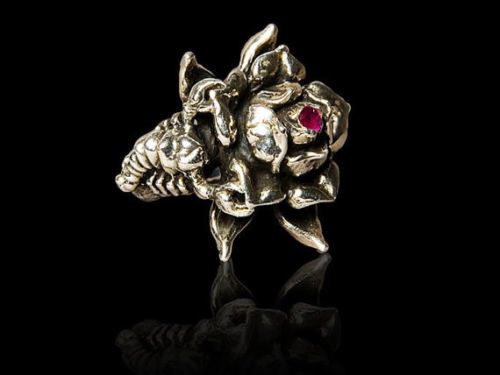Rose Scorpion Ring with Ruby Stone