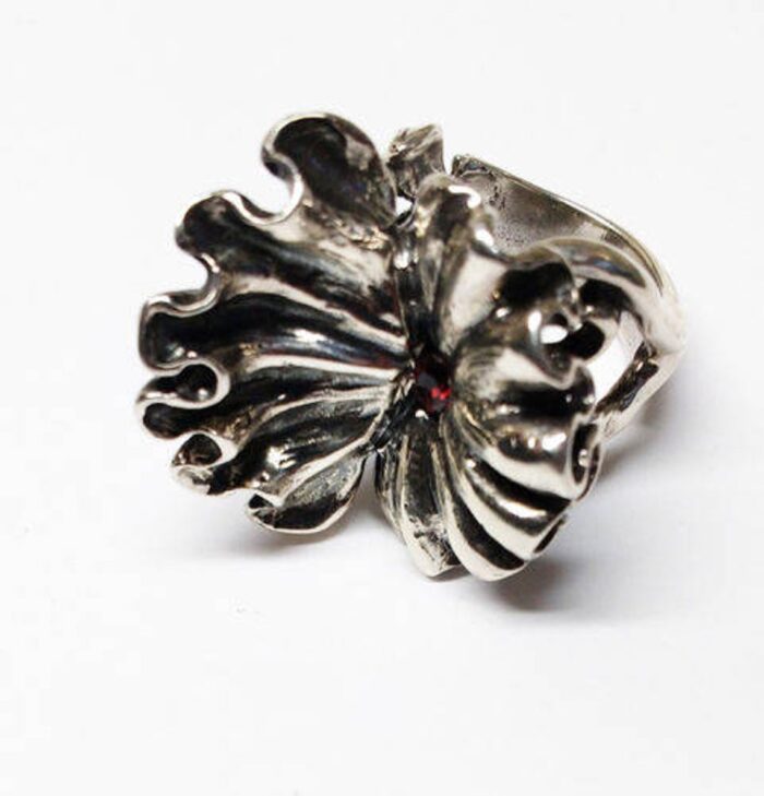April Birth Flower Sweet Pea Silver Ring