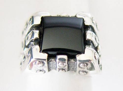 Chess Silver Ring With Onyx Stone