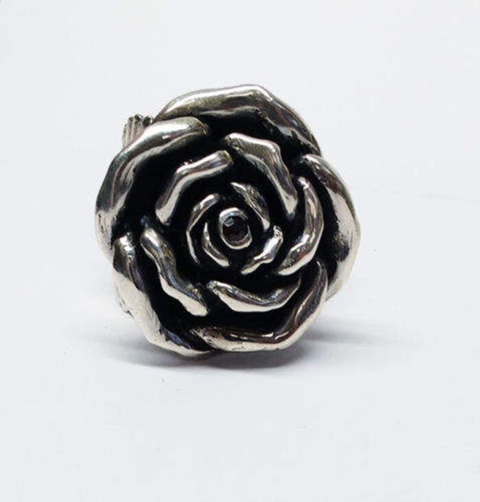 June Birth Flower Rose Silver Ring V1 2