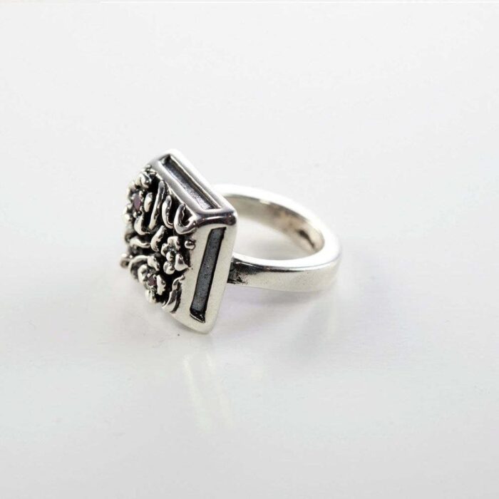 Square Flower Sterling Silver Ring 2
