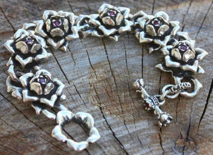 Imperial Rose Silver Bracelet with Rubies