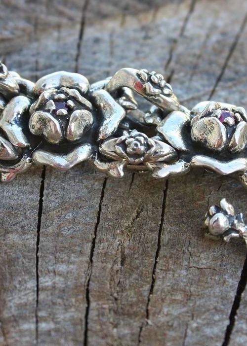 Imperial Rose Silver Link Bracelet with Rubies
