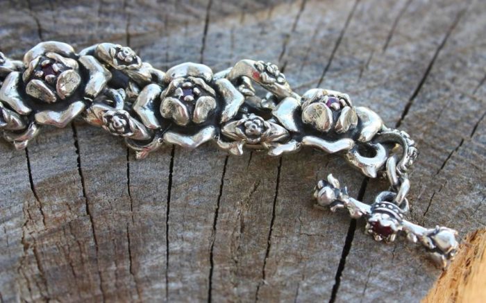 Imperial Rose Silver Link Bracelet with Rubies