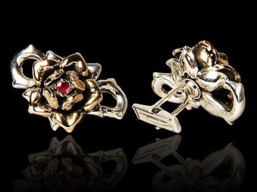 Combo Rose Link Cuff Links with Rubies