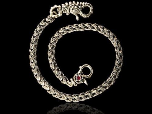 Silver Rose Dragon Wallet Chain with Rubies