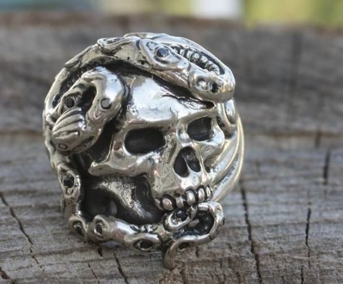 Skull & Snake Ring with Rubies