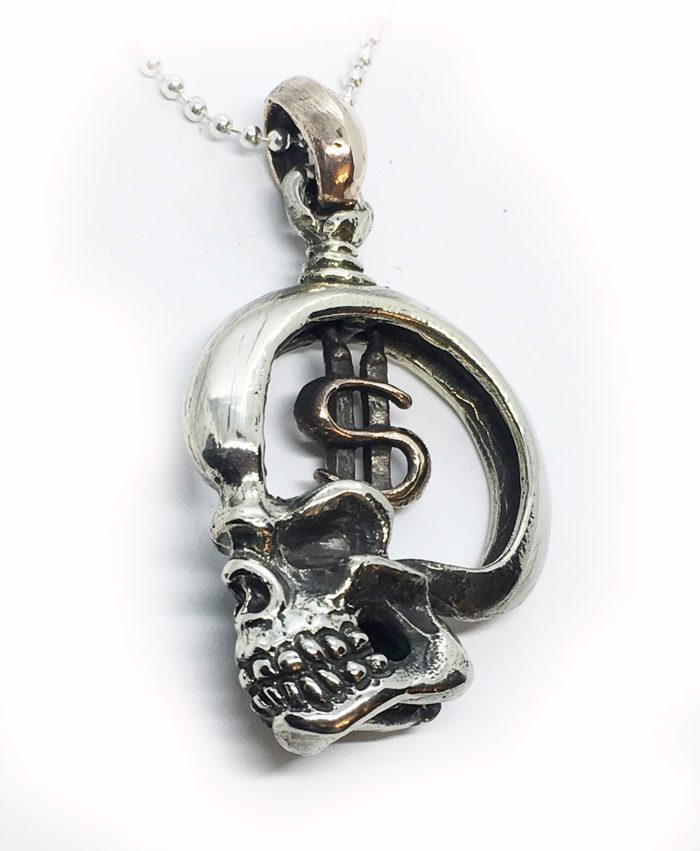 Skull with Money Sterling Silver Pendant 3
