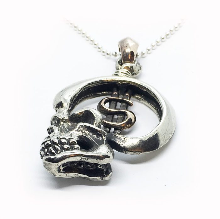 Skull with Money Sterling Silver Pendant 4