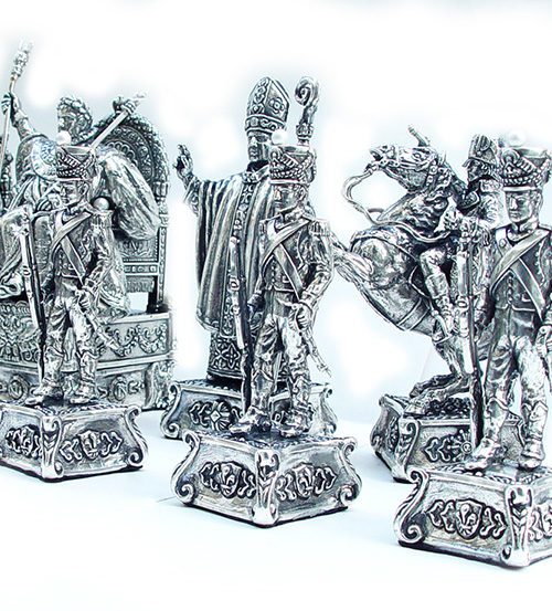 French Historical Sterling Silver Chess Set "Napoleon"