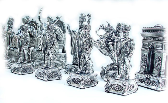 French Historical Sterling Silver Chess Set "Napoleon"