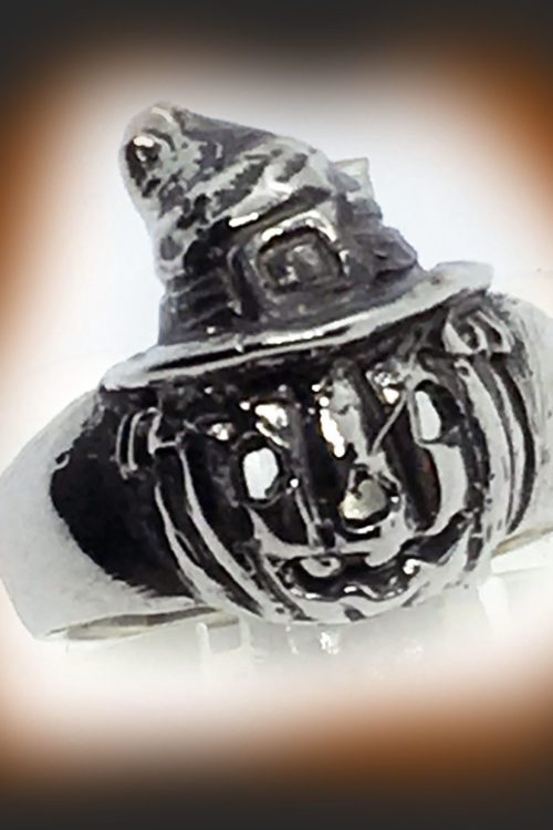Halloween Witch Pumpkin Silver Ring