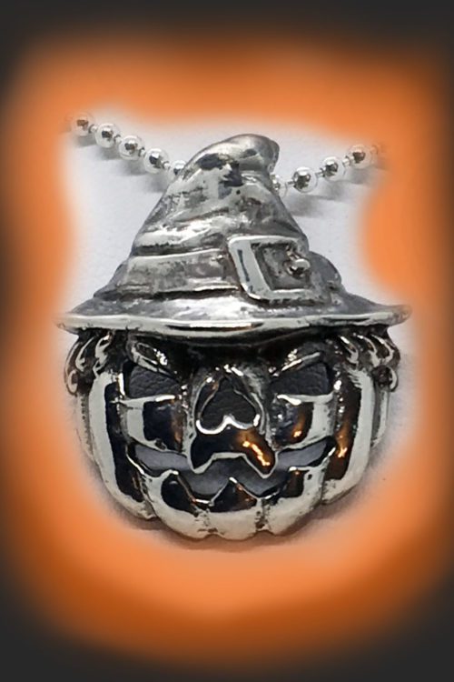 Halloween Pumpkin Witch Sterling Silver Pendant