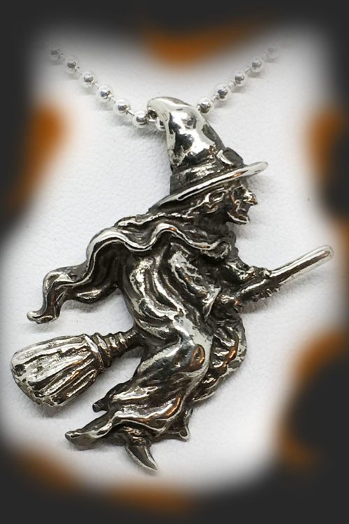 Halloween Flying Witch Sterling Silver Pendant