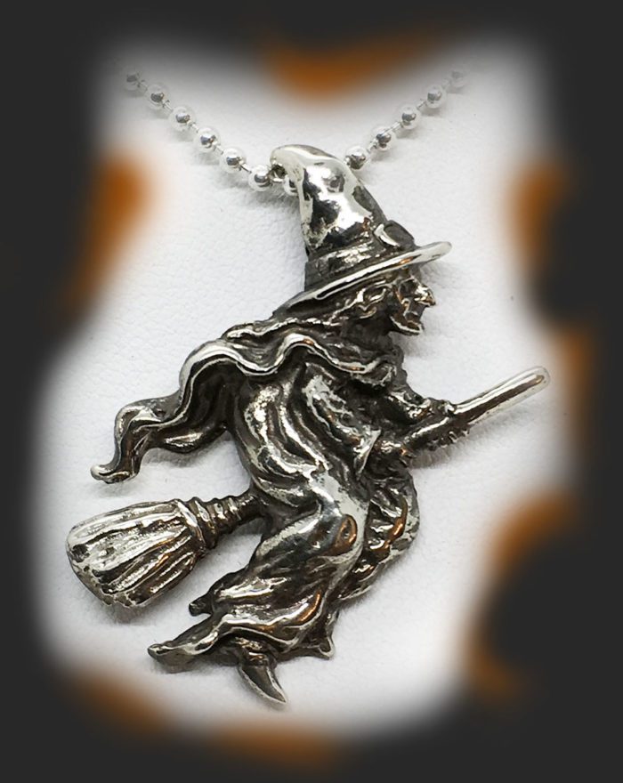 Halloween Flying Witch Sterling Silver Pendant
