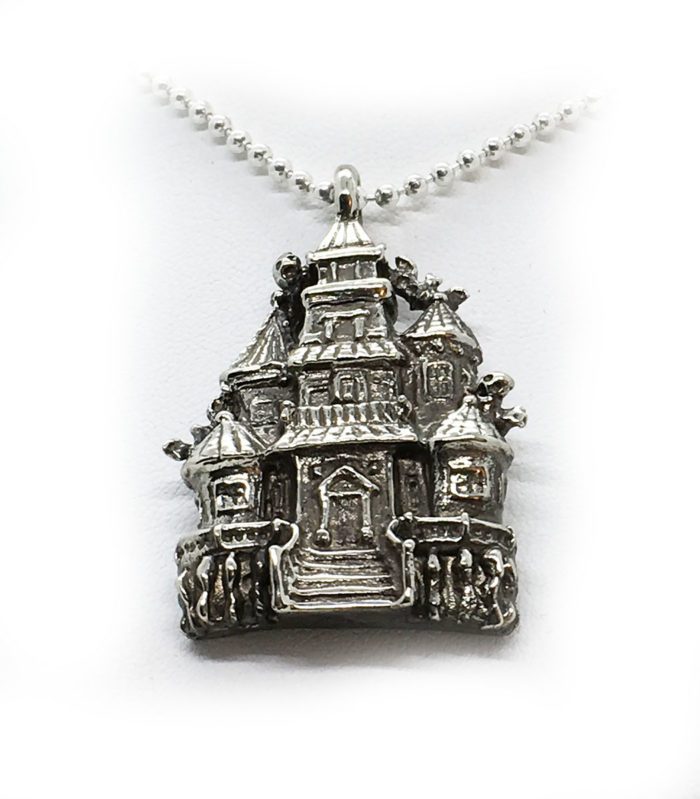 Halloween Haunted House Sterling Silver Pendant 4