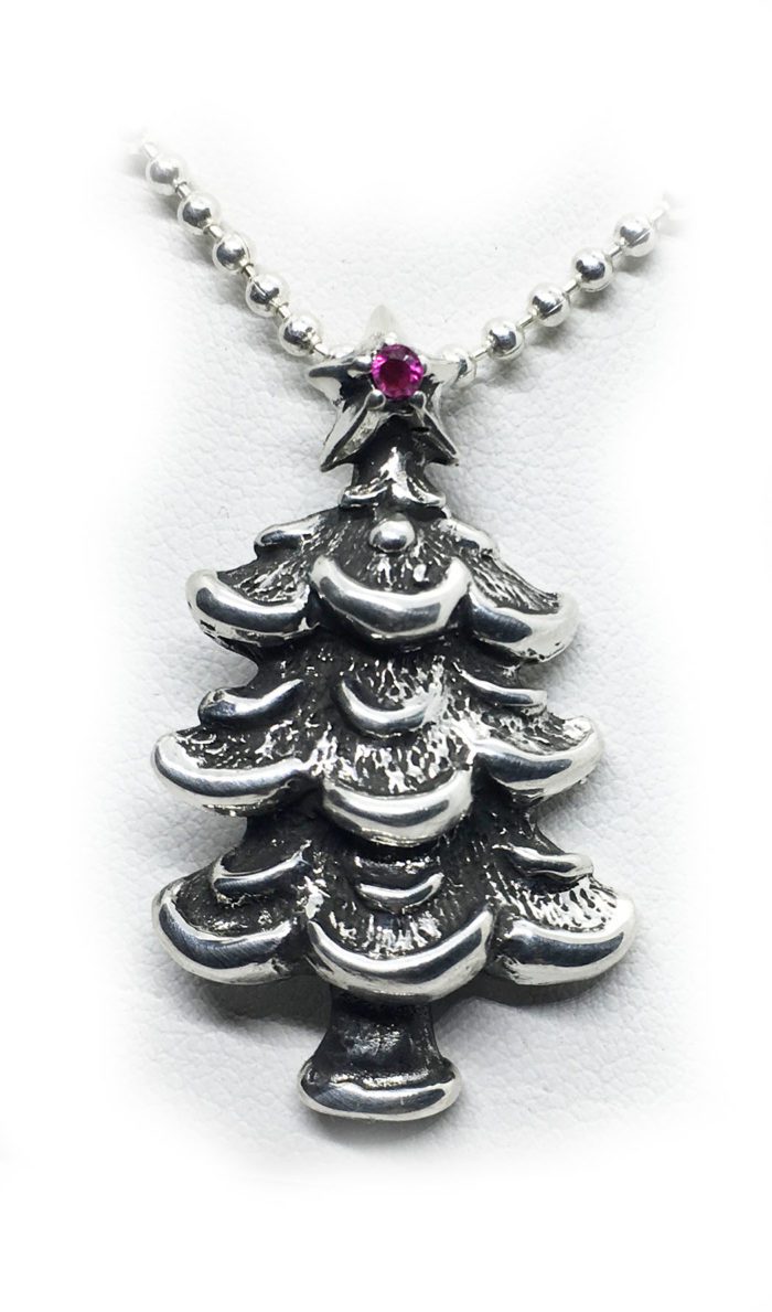 Christmas Tree with Ruby Star Silver Pendant