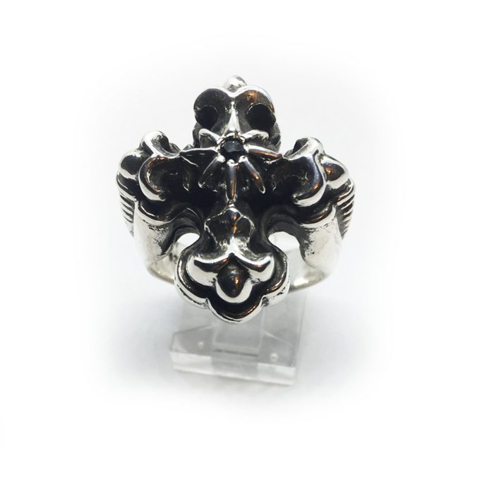Cross with Eight Star and Onyx Silver Ring