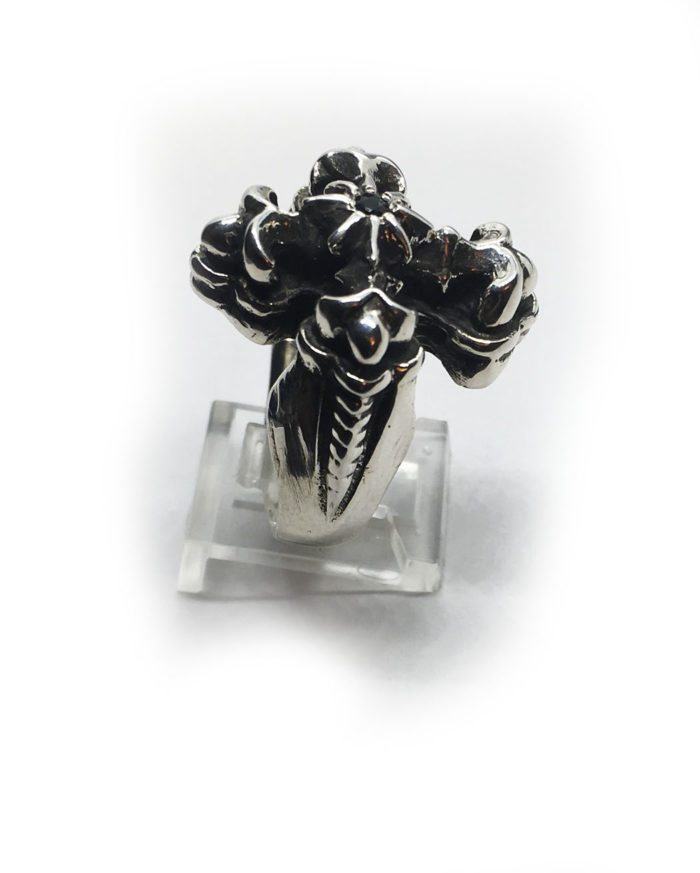Cross with Eight Star and Onyx Silver Ring 2