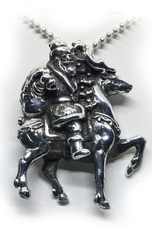 Santa Claus with Reindeer Silver Pendant