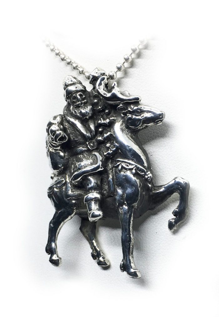 Santa Claus with Reindeer Silver Pendant 2