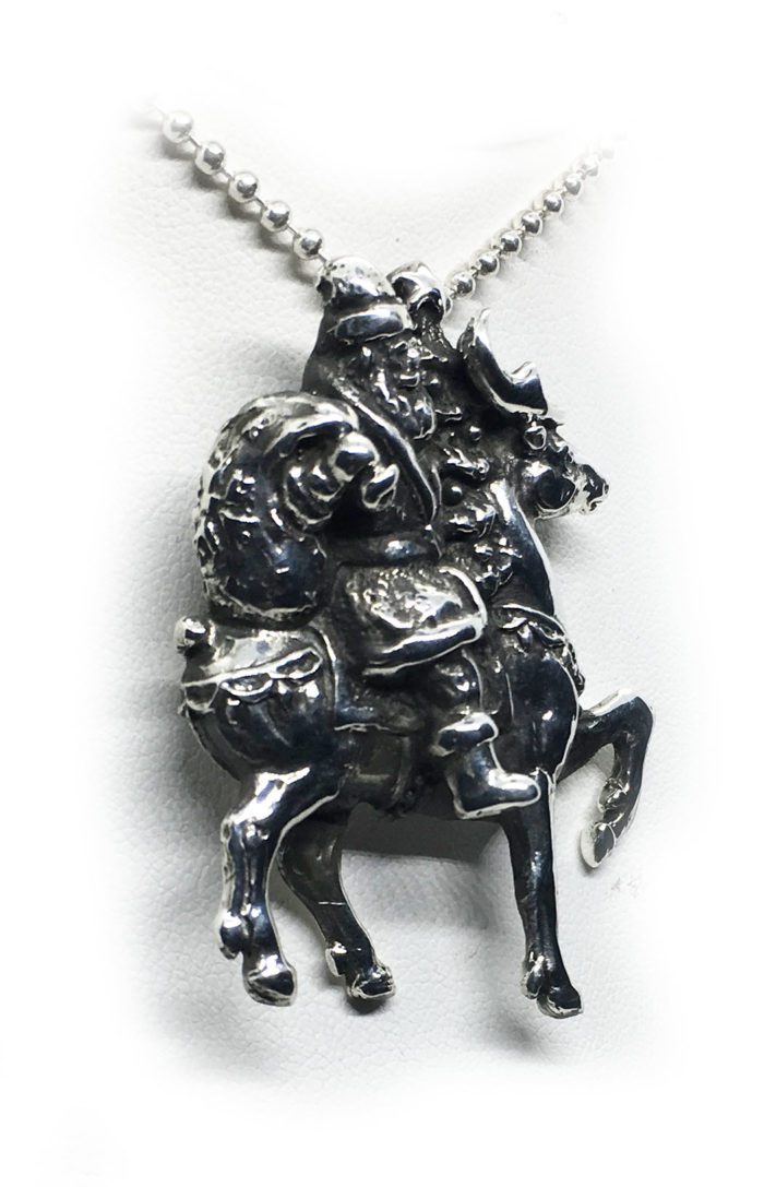Santa Claus with Reindeer Silver Pendant 4