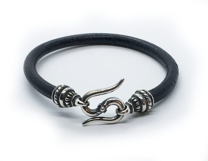 Antique Leather Bracelet with Sterling Silver