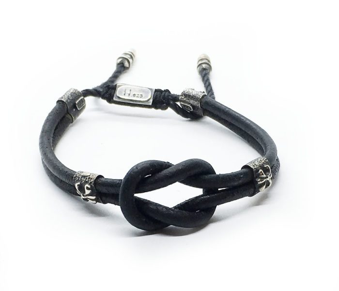 Tied Leather Bracelet with Sterling Silver