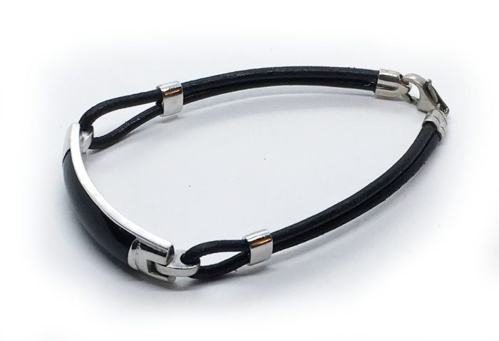 Sterling Silver Leather Bracelet with Onyx Stone 3
