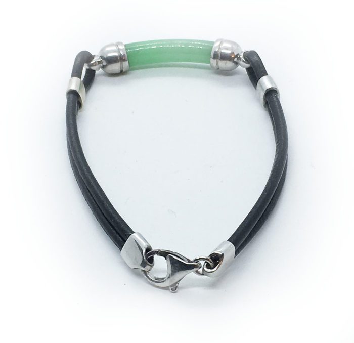 Leather Bracelet with Stone and Silver 2