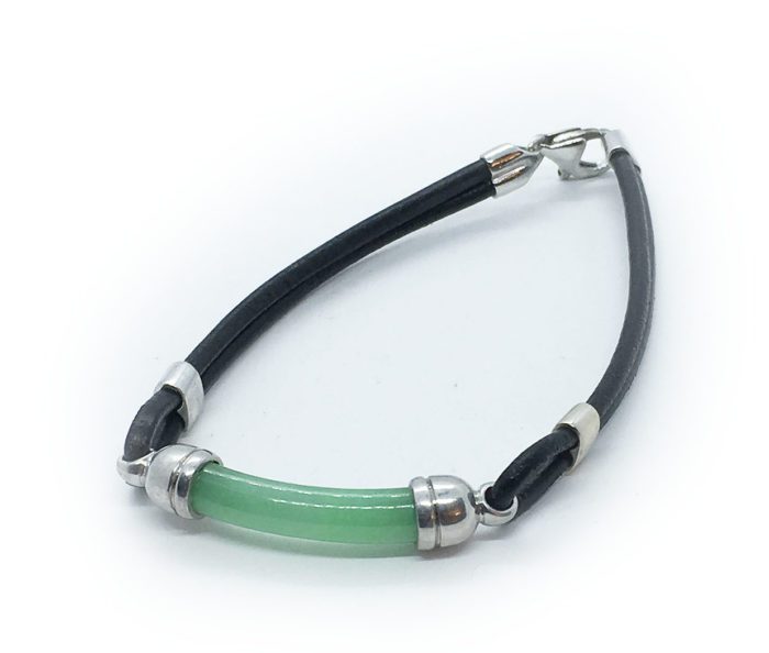 Leather Bracelet with Stone and Silver