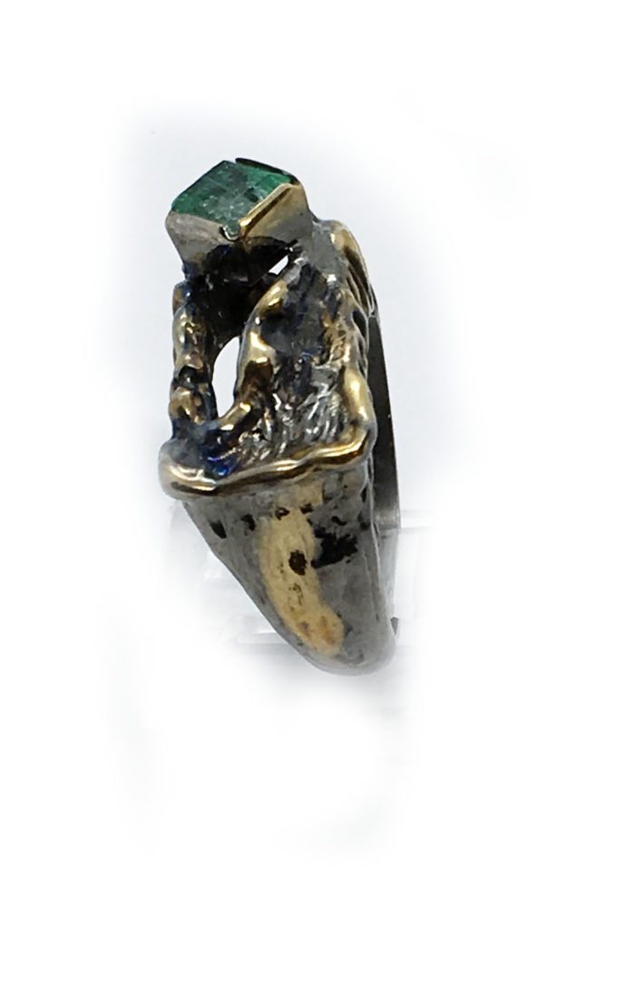 Emerald Stone Sterling Silver with Rhodium and Gold Plating Ring 3