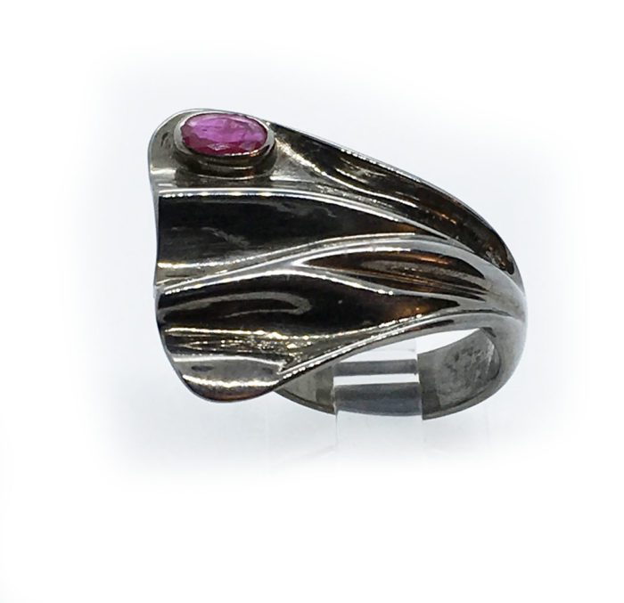 Natural Ruby Stone Sterling Silver with Black Rhodium Plating Ring