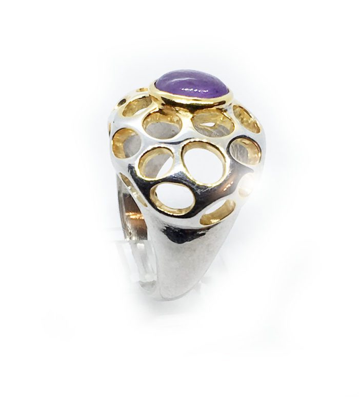 Amethyst Stone with Sterling Silver with Black Rhodium and Gold Plating Ring 2