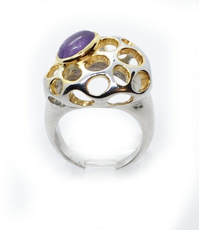 Amethyst Stone with Sterling Silver with Black Rhodium and Gold Plating Ring 3