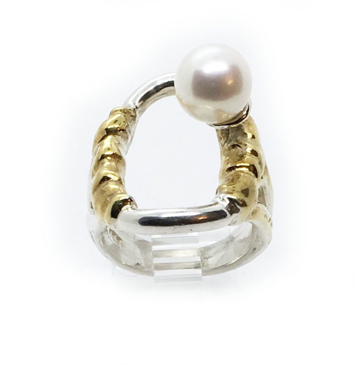 Natural Pearl with Sterling Silver with Black Rhodium and Gold Plating Ring 3