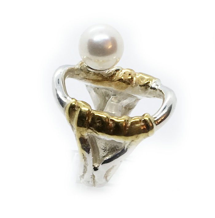 Natural Pearl with Sterling Silver with Black Rhodium and Gold Plating Ring 2