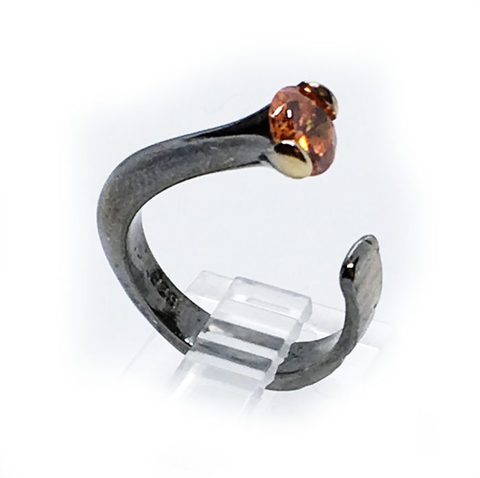 Garnet Stone Sterling Silver with Black Rhodium and Gold Plating Ring