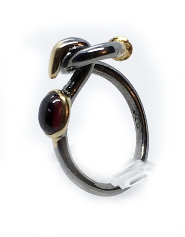 Garnet Sterling Silver with Black Rhodium and Gold Plating Ring 3