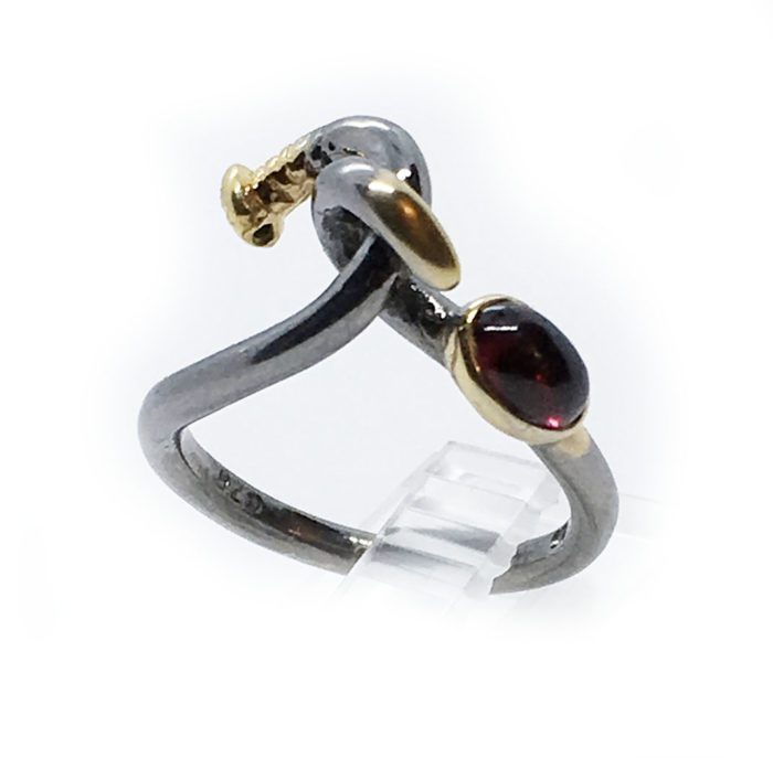 Garnet Sterling Silver with Black Rhodium and Gold Plating Ring 2
