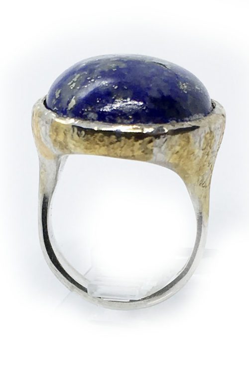 Lazurite 925 Sterling Silver Black Rhodium and Gold Plating Ring