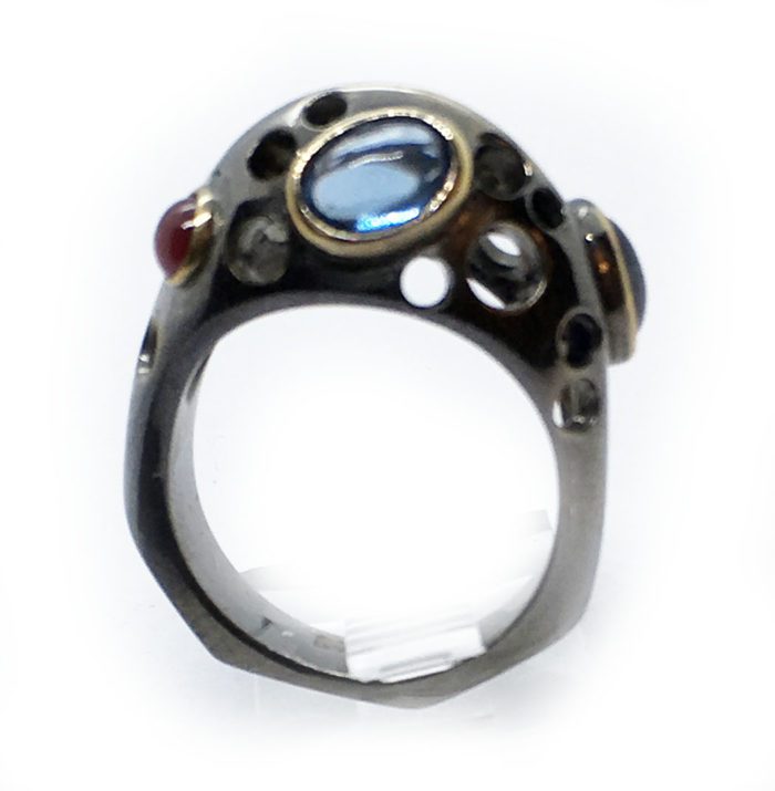 Korund 925 Sterling Silver Black Rhodium and Gold Plating Ring v2 2