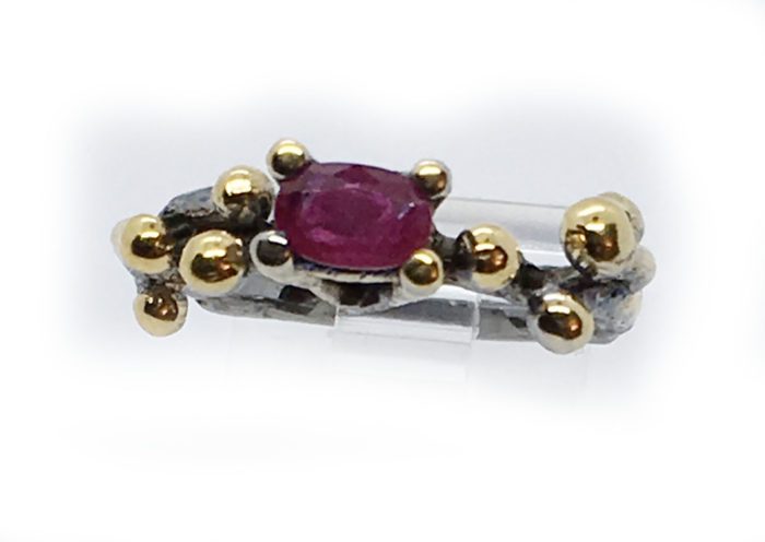 Ruby 925 Sterling Silver Black Rhodium and Gold Plating Ring 3