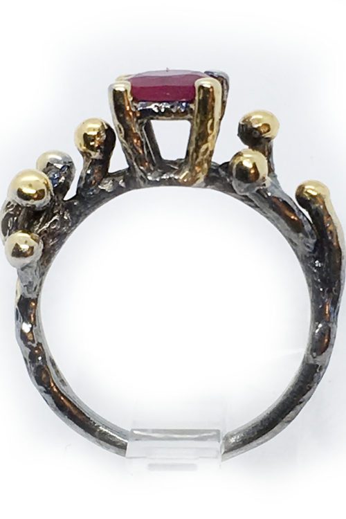 Ruby 925 Sterling Silver Black Rhodium and Gold Plating Ring