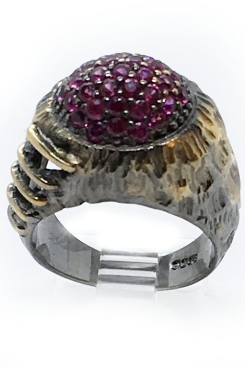 Korund 925 Sterling Silver Black Rhodium and Gold Plating Ring