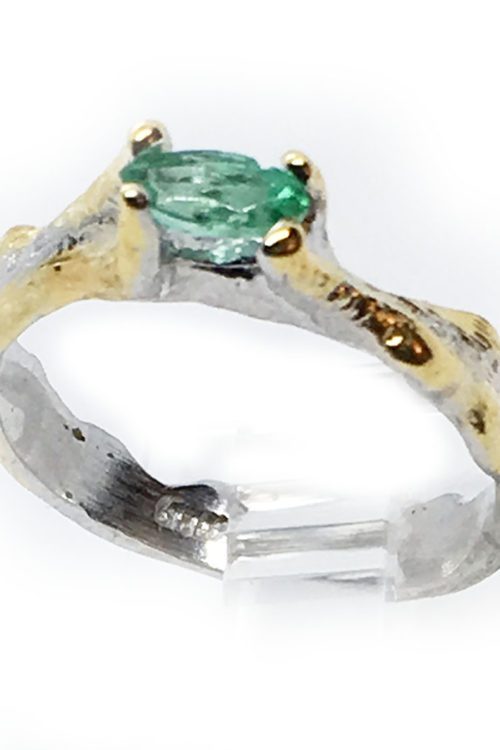 Emerald 925 Sterling Silver Black Rhodium and Gold Plating Ring