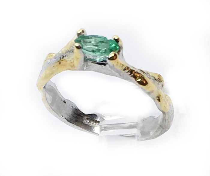 Emerald 925 Sterling Silver Black Rhodium and Gold Plating Ring