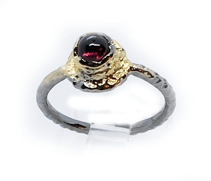 Garnet 925 Sterling Silver Black Rhodium and Gold Plating Ring